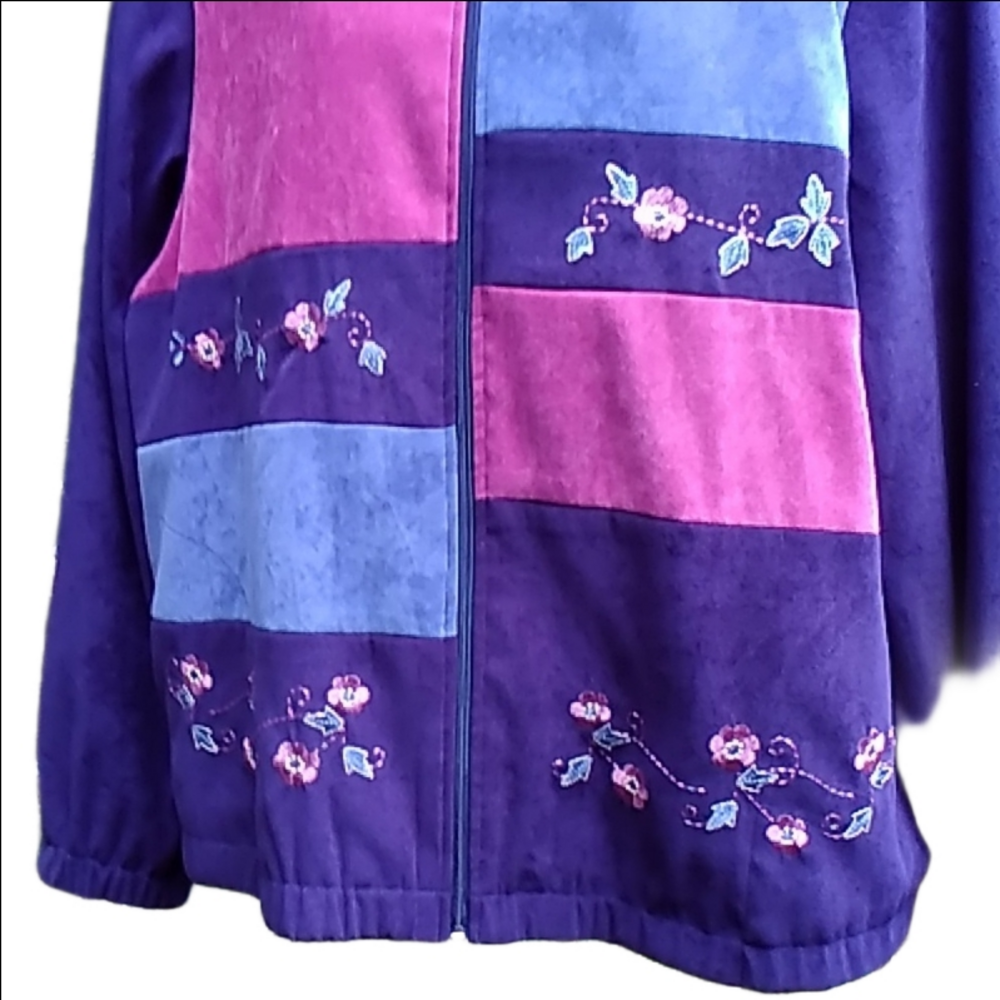 TanJay Navy Colour Block Floral Embroidered Faux Suede Jacket Shell Size 16 - Picture 3 of 13